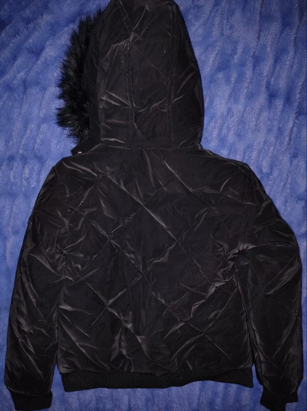 Justice Black Puffer Jacket with Faux Fur Hood
